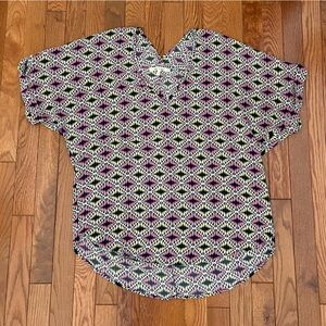 Multi Colored Design V Neck Flowy Blouse miami Women Size M